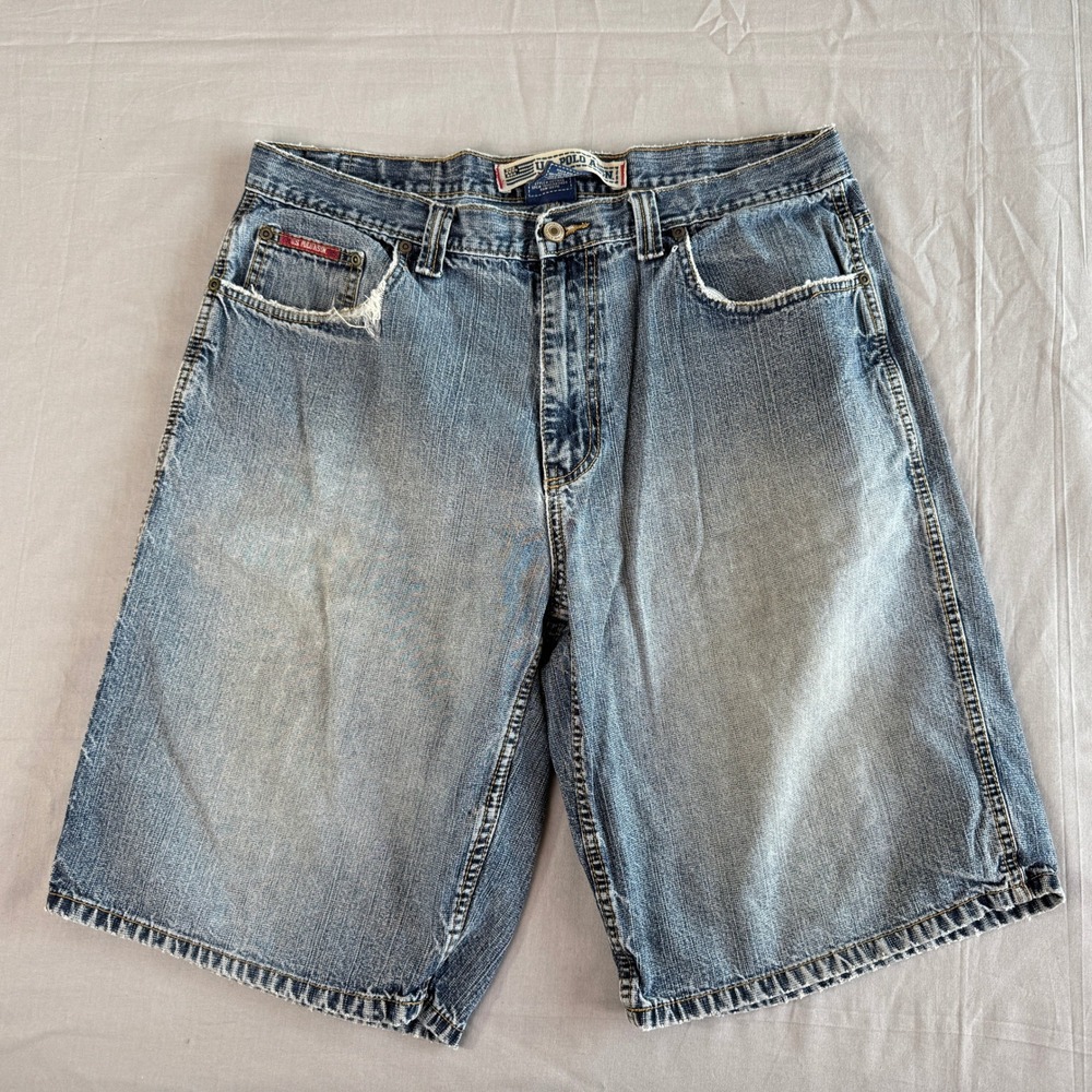 Vintage U.S. Polo Assn. Denim Shorts 36 Mens Relaxed Fit Distressed Pockets Y2K
